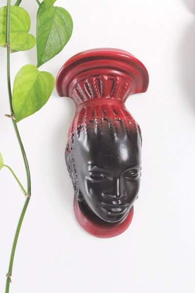 Vintage Ceramic African Tribal Woman Head Wall Hanging - Sculpture Art