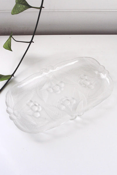 Vintage Serving Tray Trinket Dish - Mikasa Bountiful Cherries Frosted Glass Relish Dish