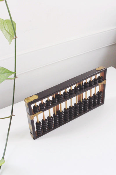 Vintage Abacus Wooden Brass Calculator - Asian, Primitive Decor