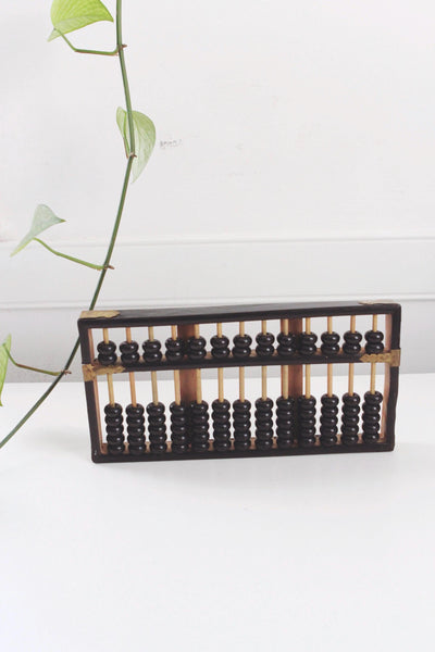 Vintage Abacus Wooden Brass Calculator - Asian, Primitive Decor