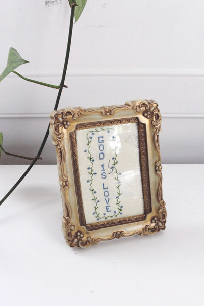 Vintage Ornate Gold Picture Frame - Cross Stitch Embroidery - 3x4.5" Photo