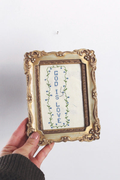 Vintage Ornate Gold Picture Frame - Cross Stitch Embroidery - 3x4.5" Photo