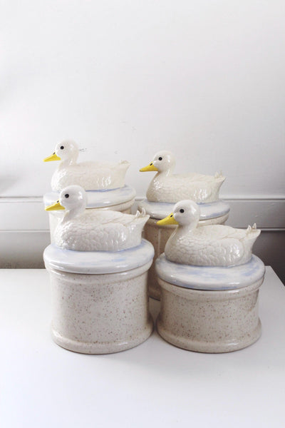 Vintage Duck Cookie Jar Goose - Hand Painted Speckled Ceramic - Farmhouse Cottagecore