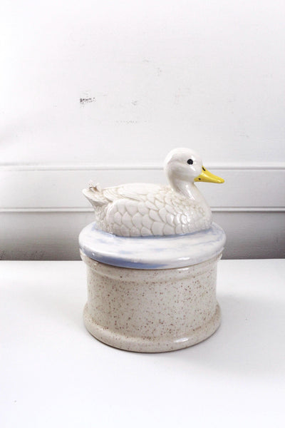 Vintage Duck Cookie Jar Goose - Hand Painted Speckled Ceramic - Farmhouse Cottagecore