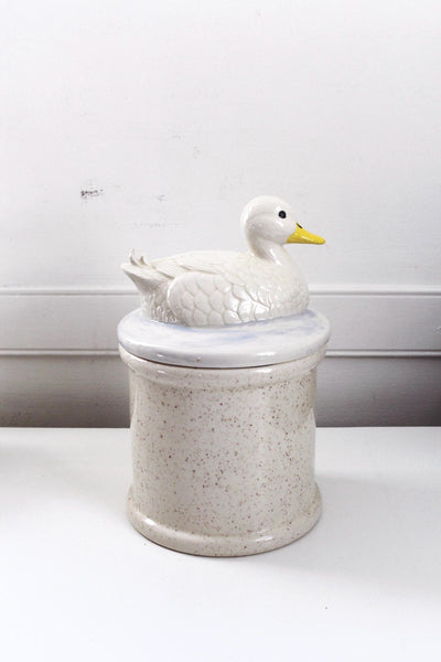 Vintage Duck Cookie Jar Goose - Hand Painted Speckled Ceramic - Farmhouse Cottagecore