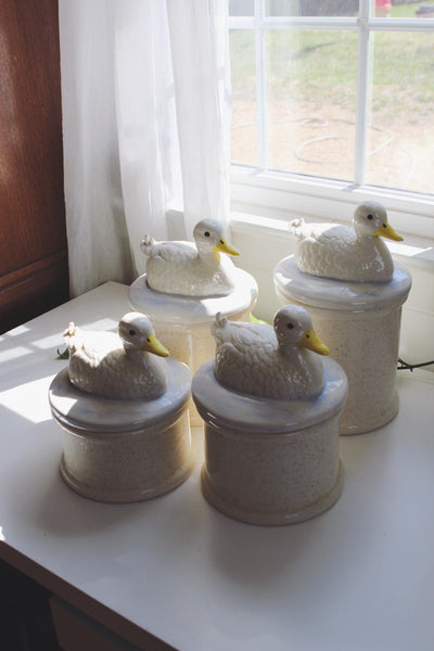 Vintage Duck Cookie Jar Goose - Hand Painted Speckled Ceramic - Farmhouse Cottagecore