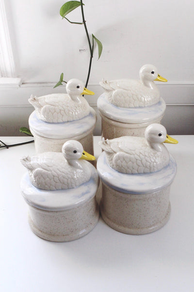 Vintage Duck Cookie Jar Goose - Hand Painted Speckled Ceramic - Farmhouse Cottagecore