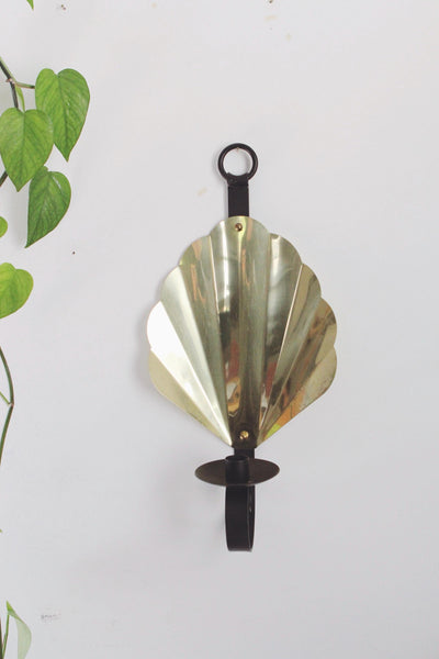 Vintage Brass Shell Wall Sconce Candlestick Holder, Nautical Hollywood Regency Decor