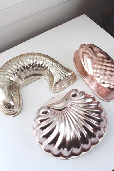 Vintage Copper Mold Wall Hanging - Fish, Shell, Pineapple