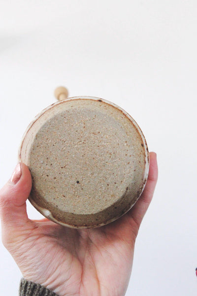 Vintage Studio Pottery - Handmade Ceramic Honey Pot Wooden Dipper Set