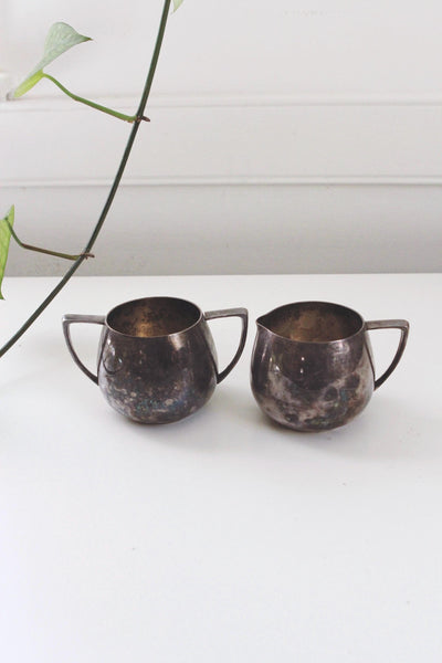 Vintage Silver Plated Cream and Sugar Set - Nobility Plate Quadruple Plate - Mid Century Modern