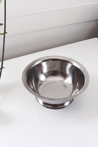 Vintage Stainless Steel Footed Pedestal Bowl Centerpiece - Normandy Distributors, Made in Japan
