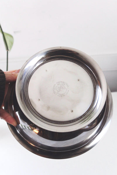 Vintage Stainless Steel Footed Pedestal Bowl Centerpiece - Normandy Distributors, Made in Japan