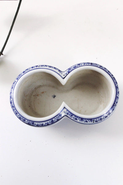 Vintage Double Planter Pot - Chinoiserie Floral Blue and White Ceramic, Porcelain Cachepot