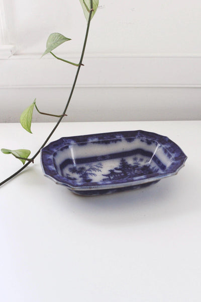 Antique Flow Blue Transferware Ironstone Platter - Oriental Landscape - Staffordshire, Phillips & Son, Lahore, Burslem