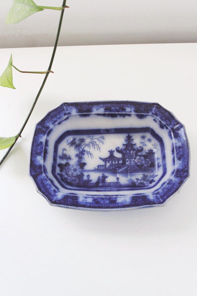 Antique Flow Blue Transferware Ironstone Platter - Oriental Landscape - Staffordshire, Phillips & Son, Lahore, Burslem