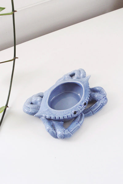 Vintage Blue Ceramic Crab Trinket Dish, Serving Bowl, Planter