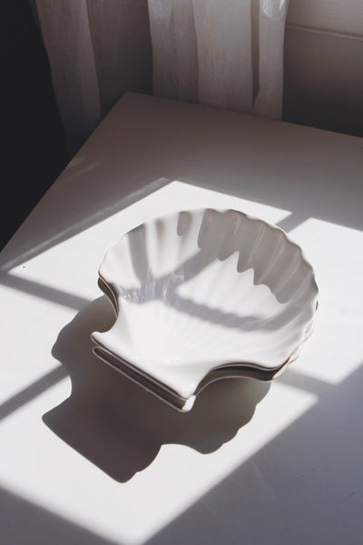 Vintage Shell Trinket Dish or Serving Bowl - Ceramic, Scalloped