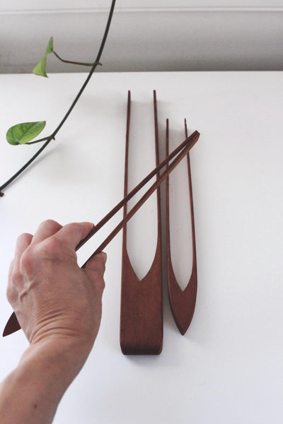 Vintage Teak Wood Nesting Tongs - Mid Century Modern - Set of 3 Utensils