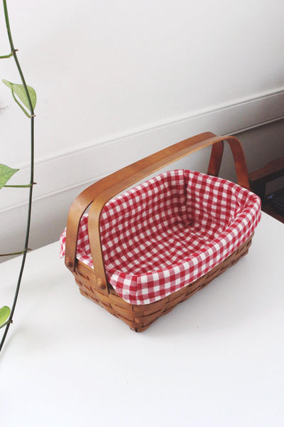 Vintage Woven Rectangle Basket - Heritage Mint, Canadian Maple - Gingham, Farmhouse, Cottagecore