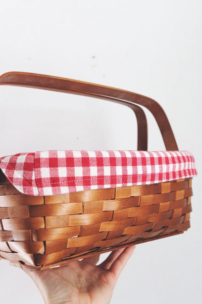 Vintage Woven Rectangle Basket - Heritage Mint, Canadian Maple - Gingham, Farmhouse, Cottagecore