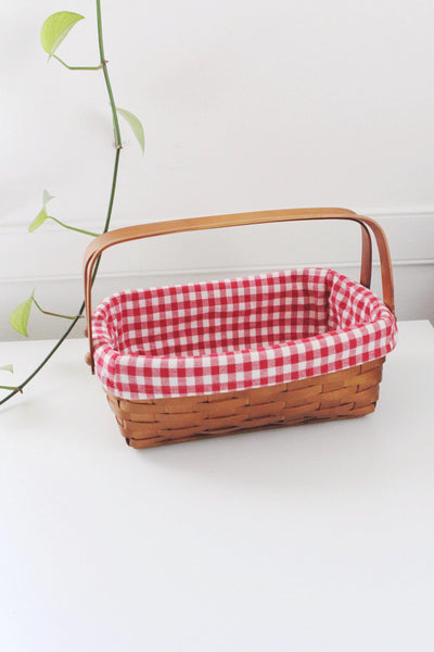 Vintage Woven Rectangle Basket - Heritage Mint, Canadian Maple - Gingham, Farmhouse, Cottagecore
