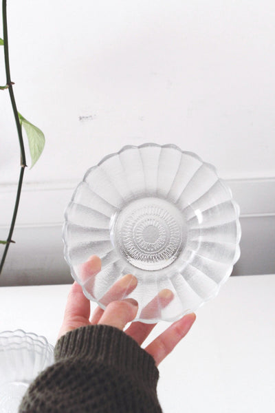 Vintage Glass Flower Bowl - Scalloped Petaled Design, Frosted Glass