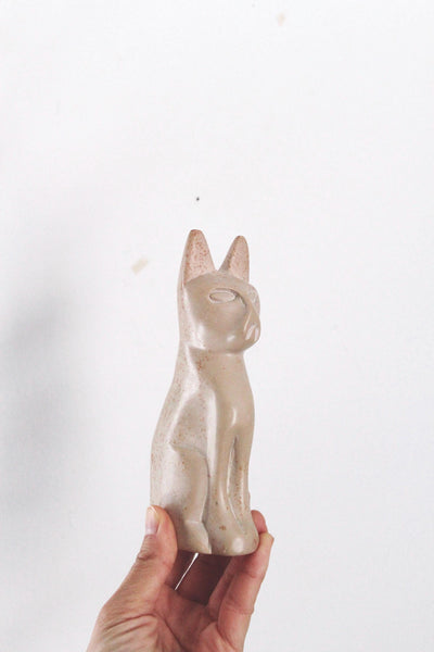 Vintage Hand-Carved Etched Black Stone Mother and Child Figurine Sculpture