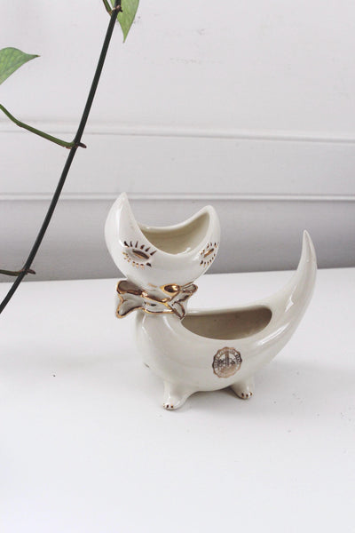 Vintage Mid Century Ceramic Cat Planter Cachepot Trinket Holder - North Carolina State University, 50s 60s