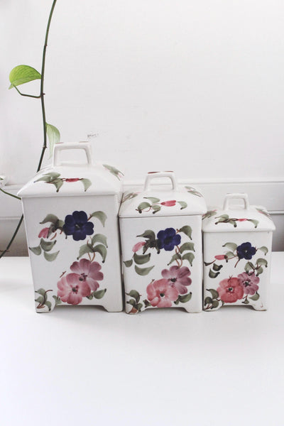 Vintage Ceramic Canister Set Hand Painted Floral - Andrea by Sadek, Jay Willfred, Made in Portugal
