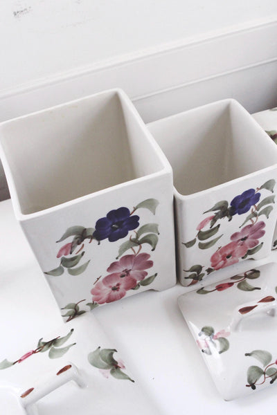 Vintage Ceramic Canister Set Hand Painted Floral - Andrea by Sadek, Jay Willfred, Made in Portugal