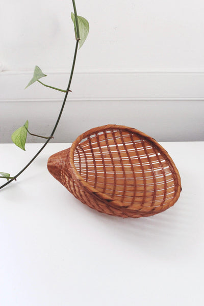 Vintage Woven Wicker Shell Basket - Rattan Wall Hanging/ Wall Art