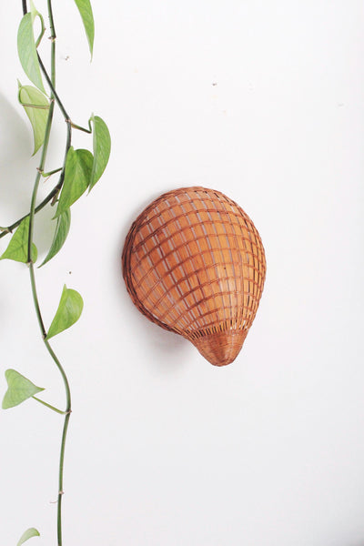 Vintage Woven Wicker Shell Basket - Rattan Wall Hanging/ Wall Art