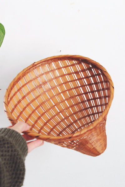 Vintage Woven Wicker Shell Basket - Rattan Wall Hanging/ Wall Art