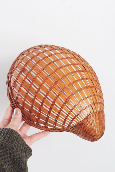 Vintage Woven Wicker Shell Basket - Rattan Wall Hanging/ Wall Art