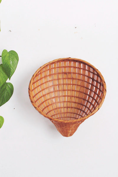 Vintage Woven Wicker Shell Basket - Rattan Wall Hanging/ Wall Art