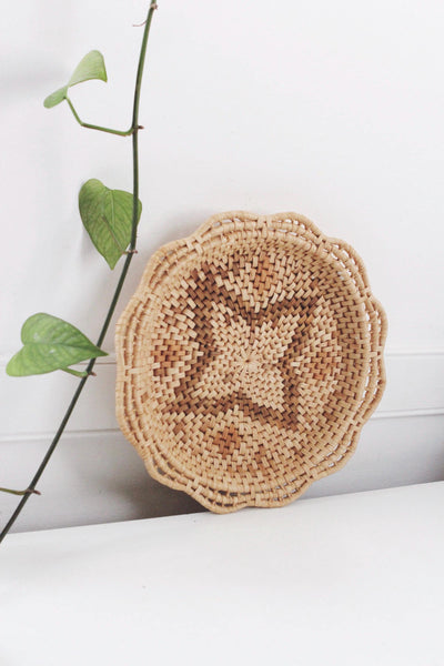 Vintage Woven Rattan Basket Wall Hanging - Star Design