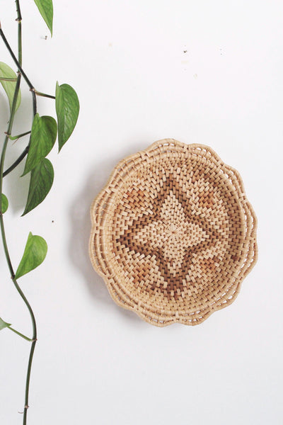 Vintage Woven Rattan Basket Wall Hanging - Star Design