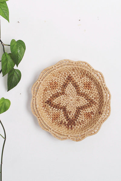 Vintage Woven Rattan Basket Wall Hanging - Star Design