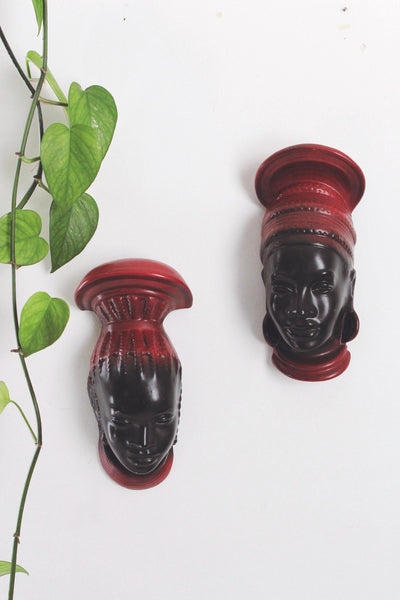 Vintage Ceramic African Tribal Woman Head Wall Hanging - Sculpture Art