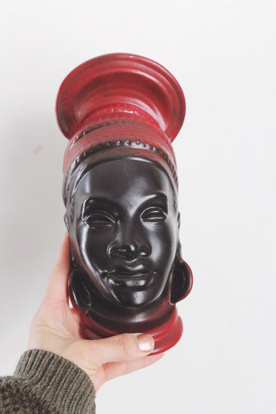 Vintage Ceramic African Tribal Woman Head Wall Hanging - Sculpture Art