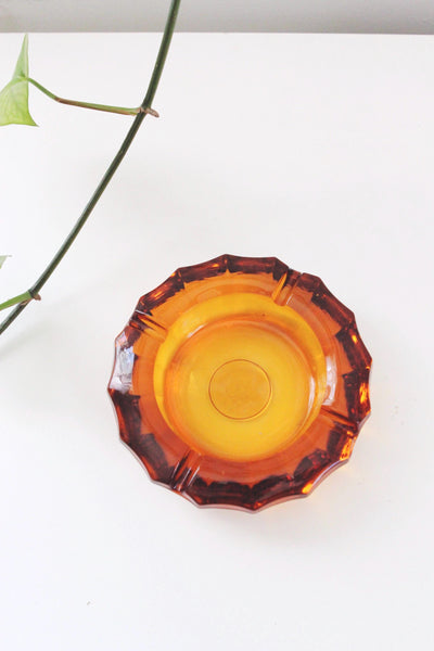 Vintage Amber Glass Ashtray Trinket Dish - Fostoria, Eagle Coin