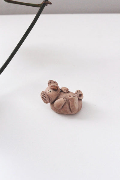 Vintage Ceramic Koala Figurine Incense Burner Holder - Hand Carved Clay