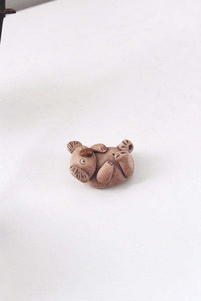 Vintage Ceramic Koala Figurine Incense Burner Holder - Hand Carved Clay