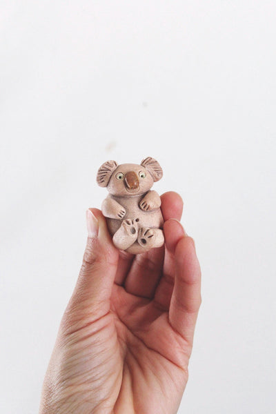 Vintage Ceramic Koala Figurine Incense Burner Holder - Hand Carved Clay