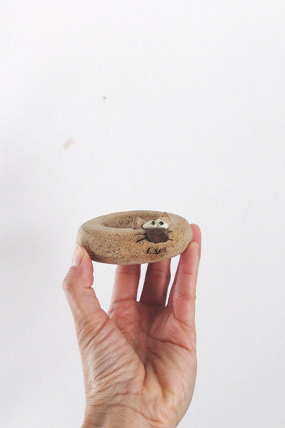 Vintage Ceramic Cat Figurine Incense Holder Burner - Hand Carved Clay - Ring Trinket Dish