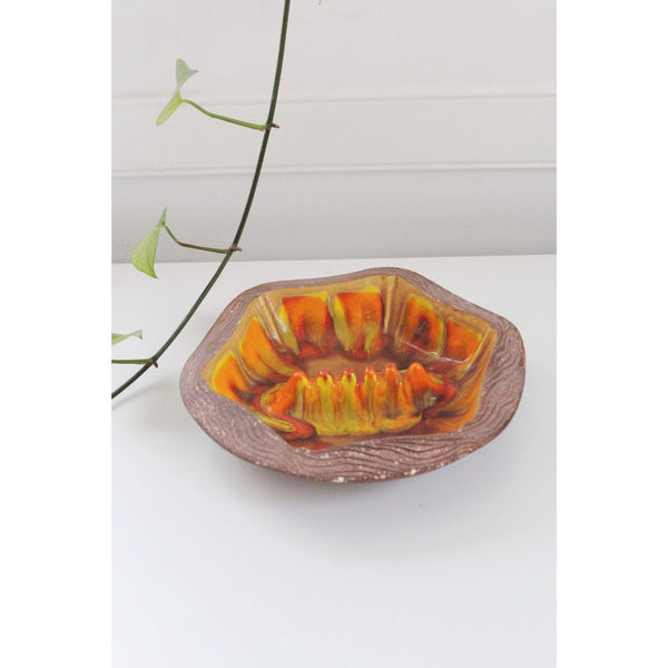 Vintage Mid-Century Ceramic Ashtray Bowl Sequoia Ware - Orange & Yellow - Handcrafted Pottery, USA