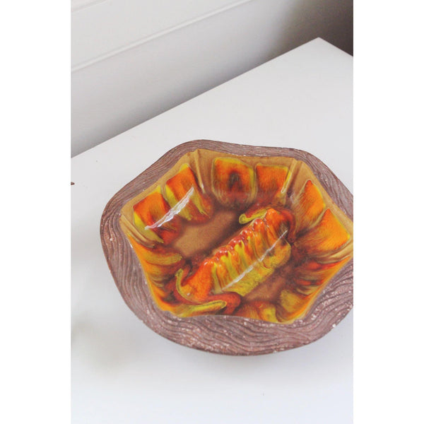 Vintage Mid-Century Ceramic Ashtray Bowl Sequoia Ware - Orange & Yellow - Handcrafted Pottery, USA