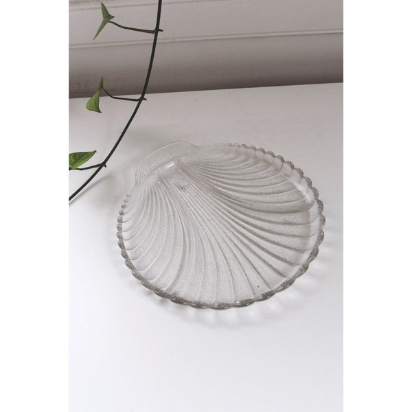 Vintage Glass Scallop Shell Serving Platter - Catchall Tray, Trinket Dish