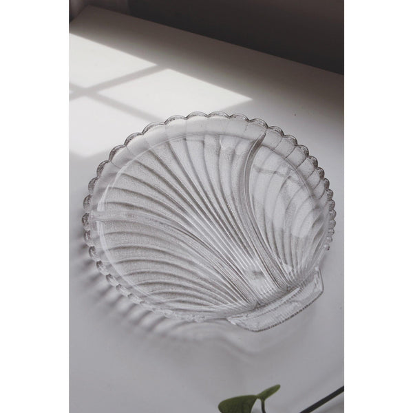 Vintage Glass Scallop Shell Serving Platter - Catchall Tray, Trinket Dish